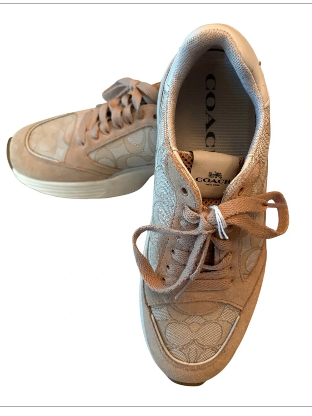 Coach Signature “C” Tan Suede and Canvas Sneakers Size 7 - Picture 2 of 10
